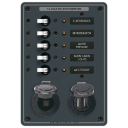 Blue Sea Systems, artnr: 8120, DC panel 5 positioner + DC uttag och USB 4,8A